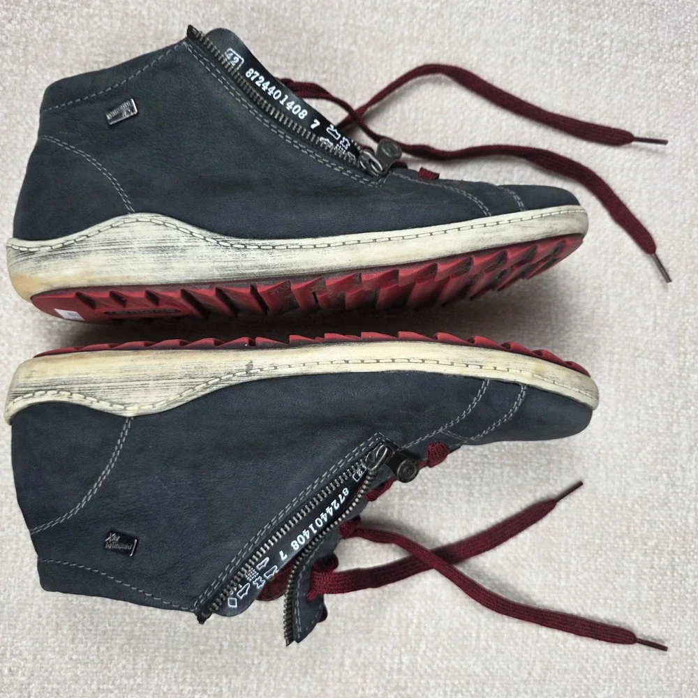Remonte Tex Womens Leather High Top Sneakers Side Zip Boots Red Sole Size 42